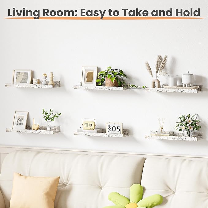 upsimples Floating Shelves for Wall, Wall Shelves for Decor Storage Set of 6 - Image 5