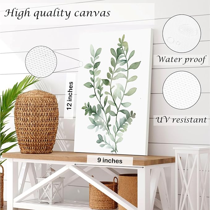 Induslyfe Framed Eucalyptus Sage Green Botanical Plant Wall Art Canvas Decor - Image 7