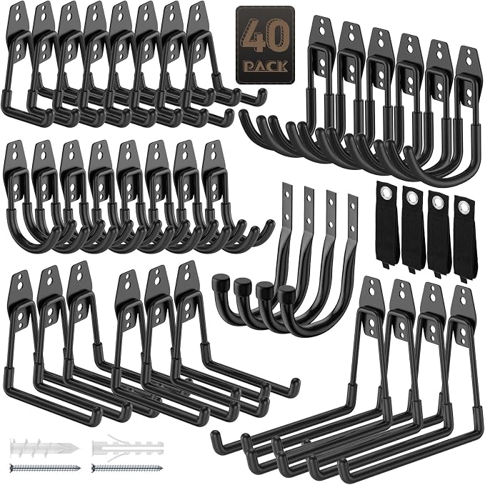 40 Pack Garage Hooks, Heavy Duty Steel Wall Mount Utility Hangers by YouthZeal