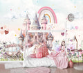 XMPMBM-Pink Cartoon Citadel Nursery Room Fabric Wallpaper Girls Bedroom Wall by XMPMBM-Wallpaperthatwontpeeloff