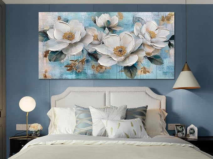 Ardemy Flower Wall Art for Living Room White Floral Canvas Art Wall Decor - Image 2