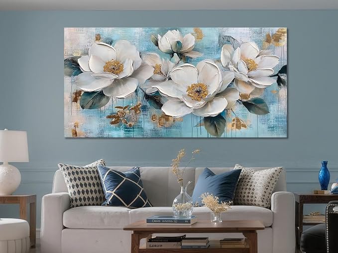 Ardemy Flower Wall Art for Living Room White Floral Canvas Art Wall Decor - Image 6