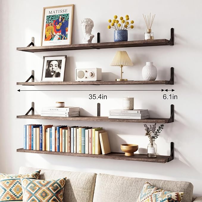 YGEOMER Floating Shelves for Wall, 35in Brown Wall Shelves for Living Room - Image 2