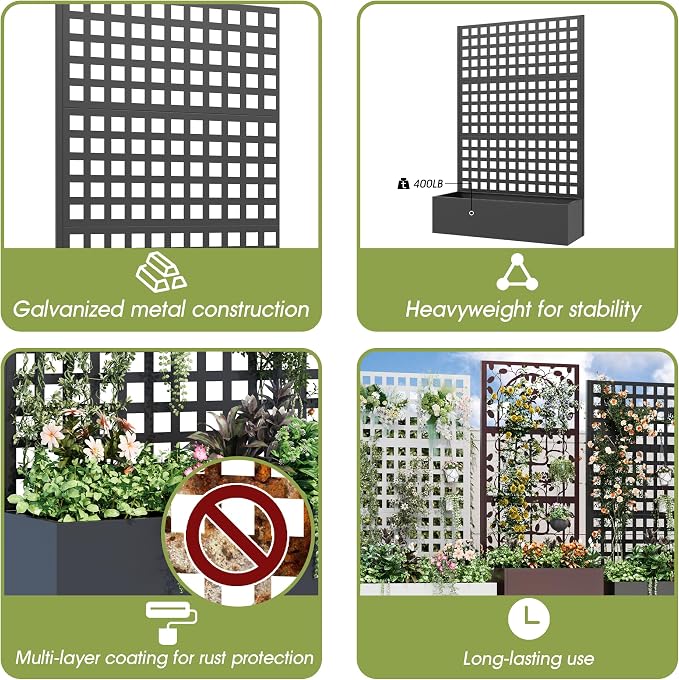 Metal Planter Box with Trellis, Planter Box Trellis with Privacy Screen and - Image 4