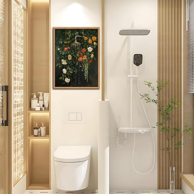Floating Framed Floral Shower Wall Art, Vintage Botanical Flower Canvas Print - Image 5