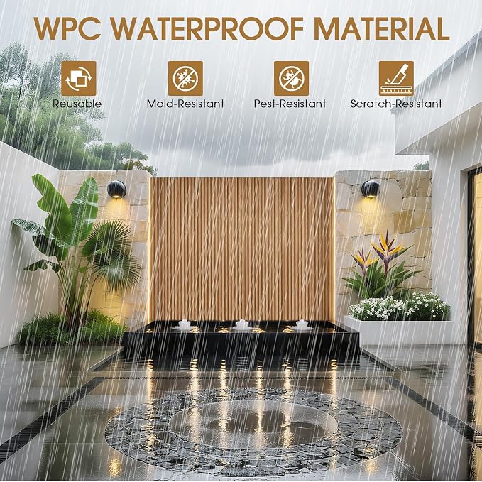 WPC Slat Wall Panels 8 Pack 96" x 6", Waterproof Fluted Wall Paneling, Accent - Image 3