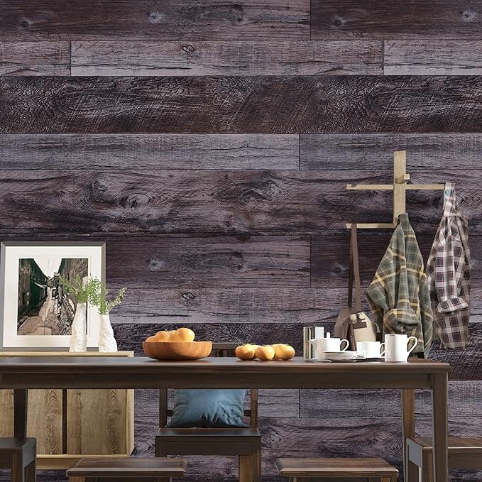 WENMER 17.71" x 118.1" Grey Wood Peel and Stick Shiplap Self-Adhesive Wallpaper - Image 2