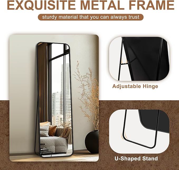 Delma Full Length Mirror, Wall Mounted, Freestanding or Leaning, Rounded - Image 6