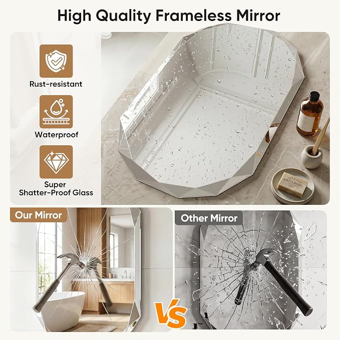 Suidia Bathroom Mirror, Frameless Bathroom Mirror - Image 5