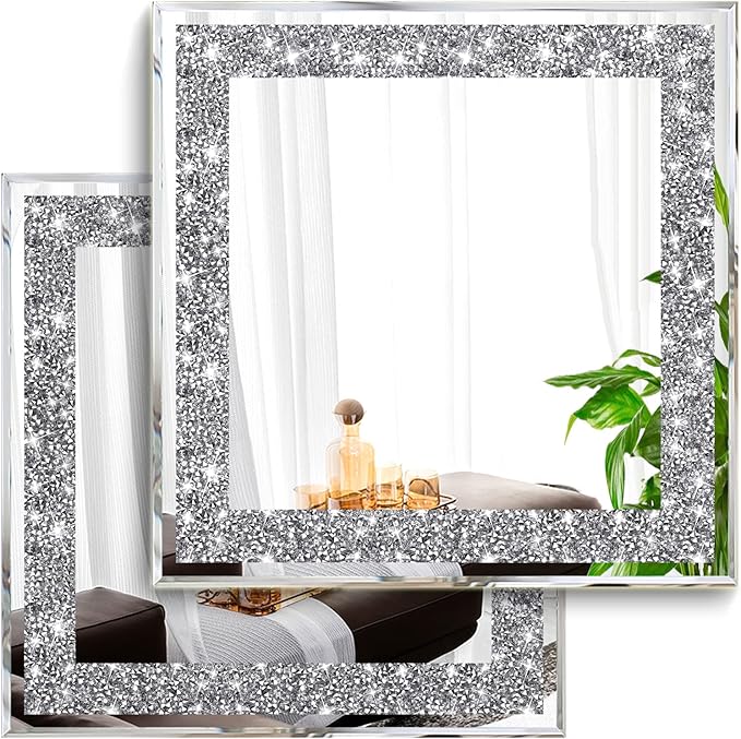 2 Piece Wall Mirrors, Crush Diamond Mirrors Decor by XIHACTY