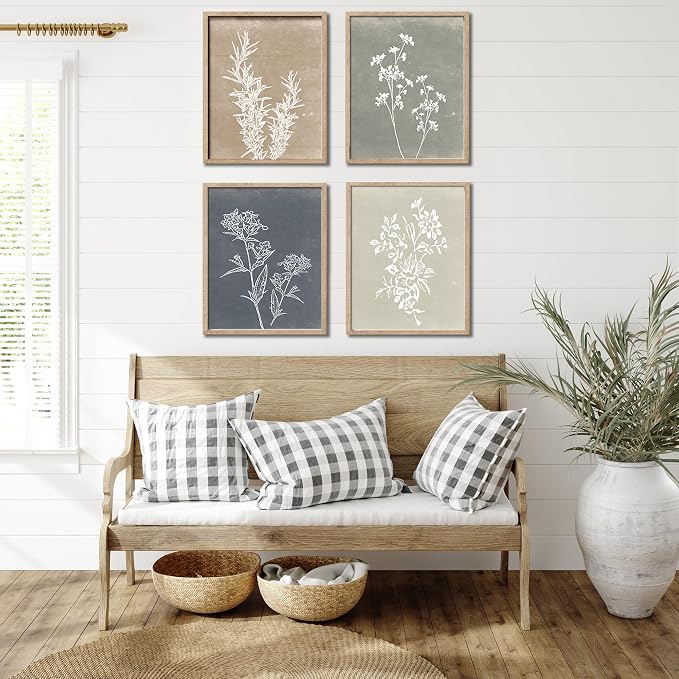 Framed Boho Wall Art Set of 4 for Wooded Minimalist Botanical Print Wall Art - Image 8