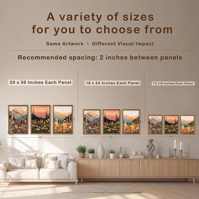 WRFON Botanical and Flower Canvas Wall Art, Framed Mountain Landscape Wall Art - Image 6