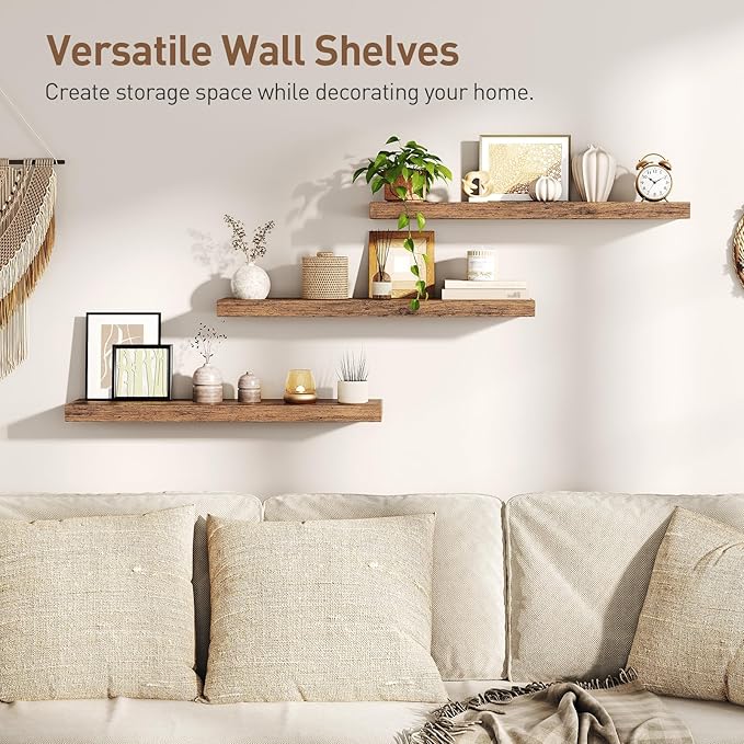 RALGEND Floating Shelves for Wall, 1.5" Thick Wall Shelf Set of 3 - Image 4