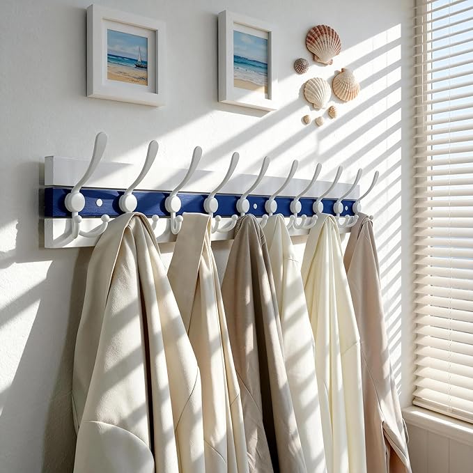 SKOLOO Coastal Coat Rack Wall Mount-38-1/8 Beach House Entryway Wooden Coat Hook - Image 4