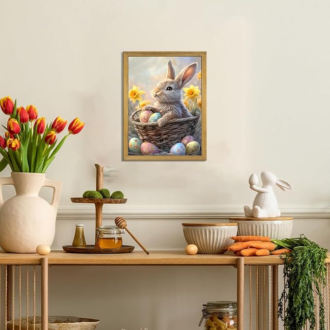Easter Bunny Wall Art, Cute Rabbit Canvas Wall Decor Painting, Easter Eggs - Image 4