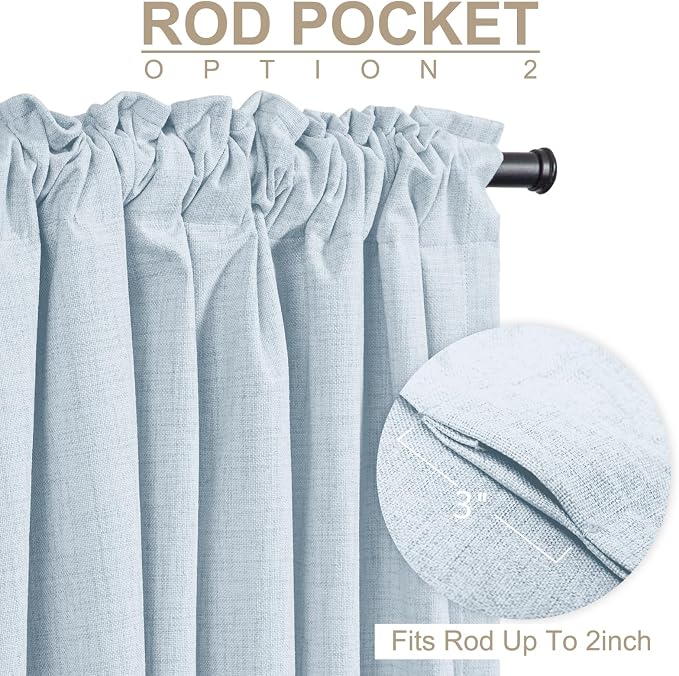 100% Blackout Shield Chambray Blue Linen Blackout Curtains - Image 4