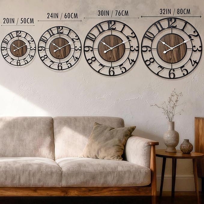 Large Metal Wall Clock, 32 Inch Retro Decorative Silent, Non Ticking, Battery - Image 2