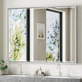48 x 36 Silver Bathroom Mirror, Large Beveled Silver Bathroom Vanity Mirror by QUEENFUN