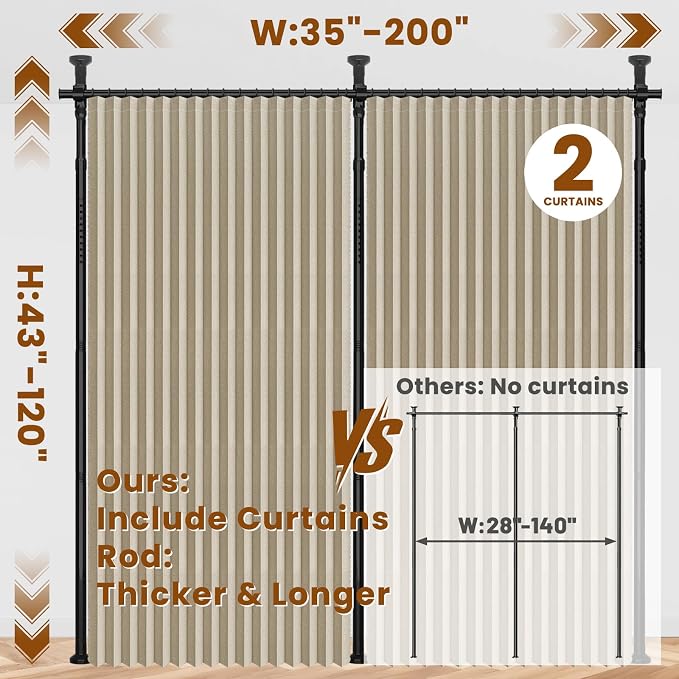 100% Blackout Room Divider Curtains Sets Beige W100 x L96 in, 2 Panels Curtain - Image 2