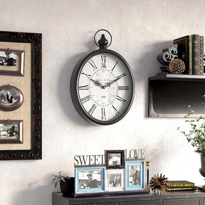 Menterry Oval Retro Wall Clock, Rustic Vintage Style, Battery Operated Silent - Image 7