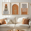Framed Boho Abstract Wall Art Bedroom, 3 Piece Neutral Orange Paintings Prints by Cuspin