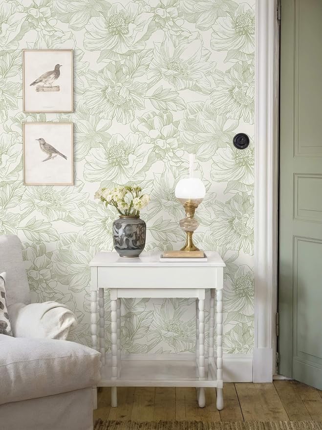 Ismoon Vintage Floral Wallpaper Peel and Stick Beige and Green Contact Paper - Image 3
