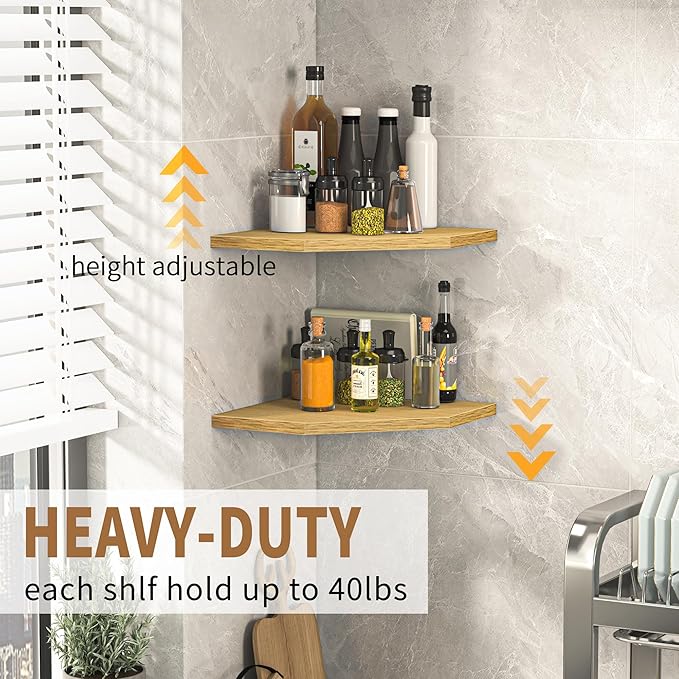 Corner Shelf Wall Mount, Floating Corner Shelves, Rustic Wood Wall Storage - Image 4