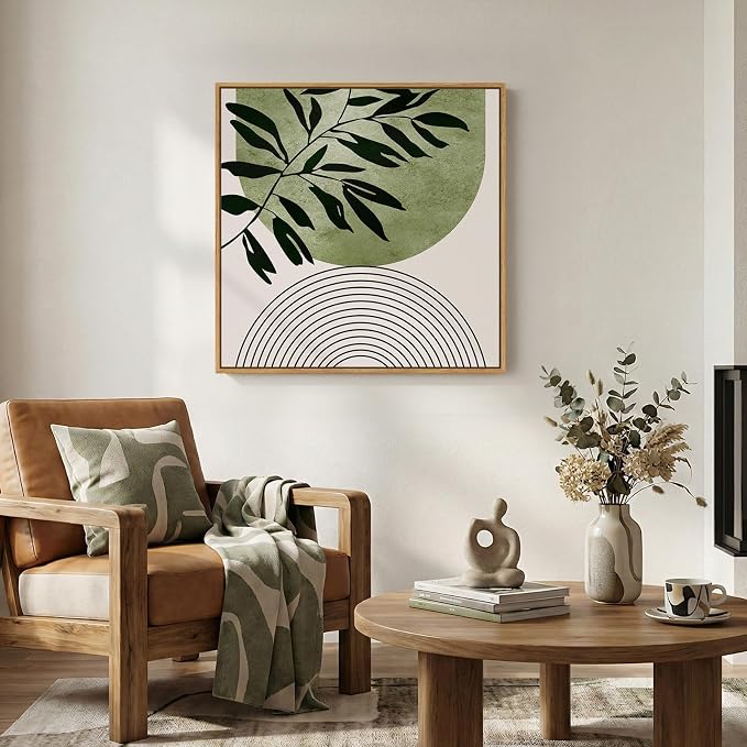 Framed Green Boho Botanical Wall Art, Sage Green Abstract Paintings Artwork - Image 8