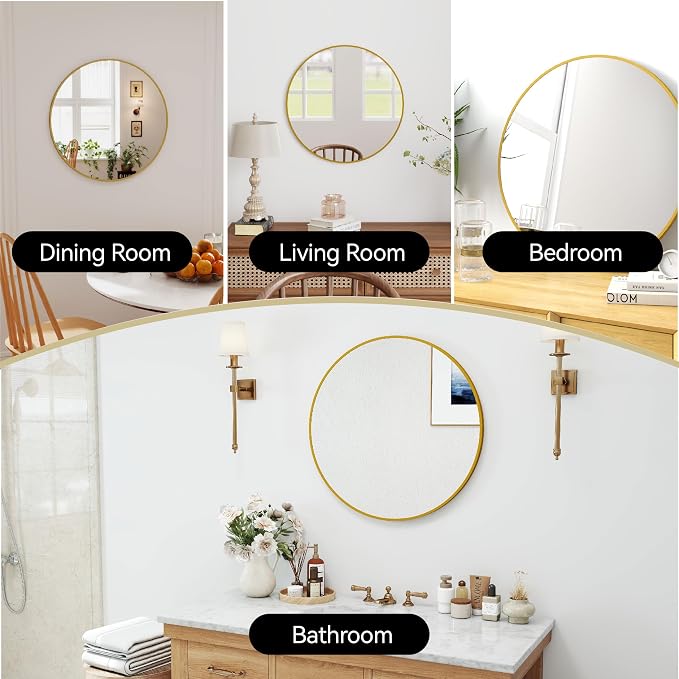 SCWF-GZ 24" Round Mirror Circle Wall Mounted Hanging or Against Wall Metal - Image 2