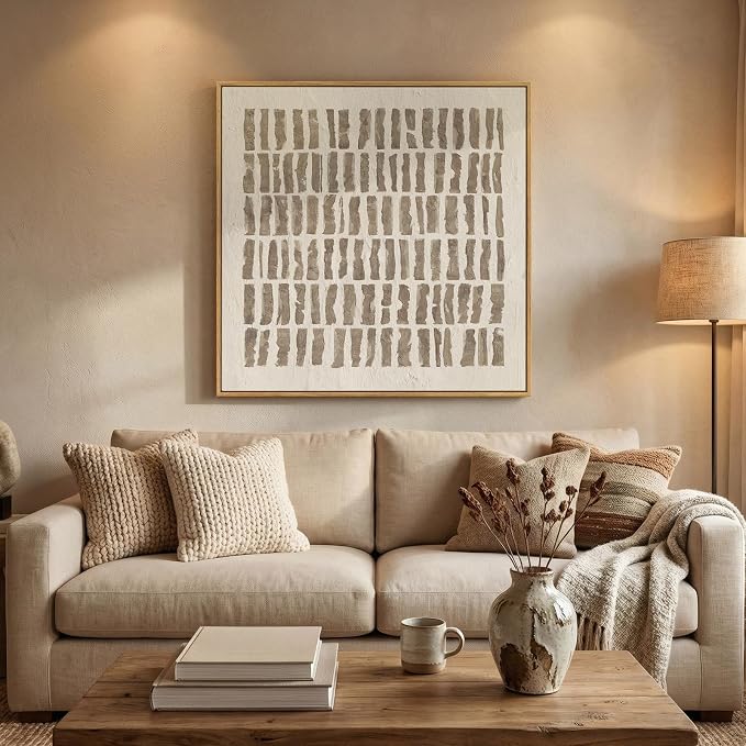 Framed Neutral Abstract Wall Art, Modern Beige Canvas Prints Artwork - Image 3