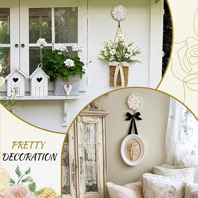 Weysat 4 Pcs Vintage Hooks for Wall Wood Farmhouse Towel Hooks Shabby Chic Wall - Image 5