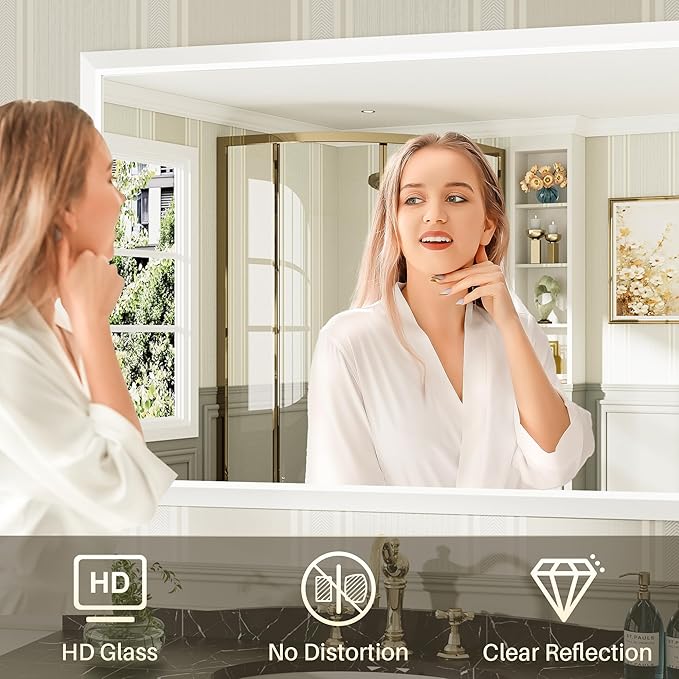 40x30 Inch White Bathroom Mirror - Image 5