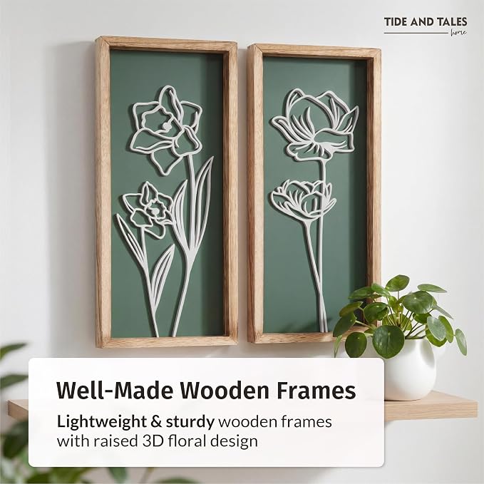 3D Floral Green Wall Art Lightweight, Wooden Ready-to-Hang Boho Framed Wall Art - Image 9