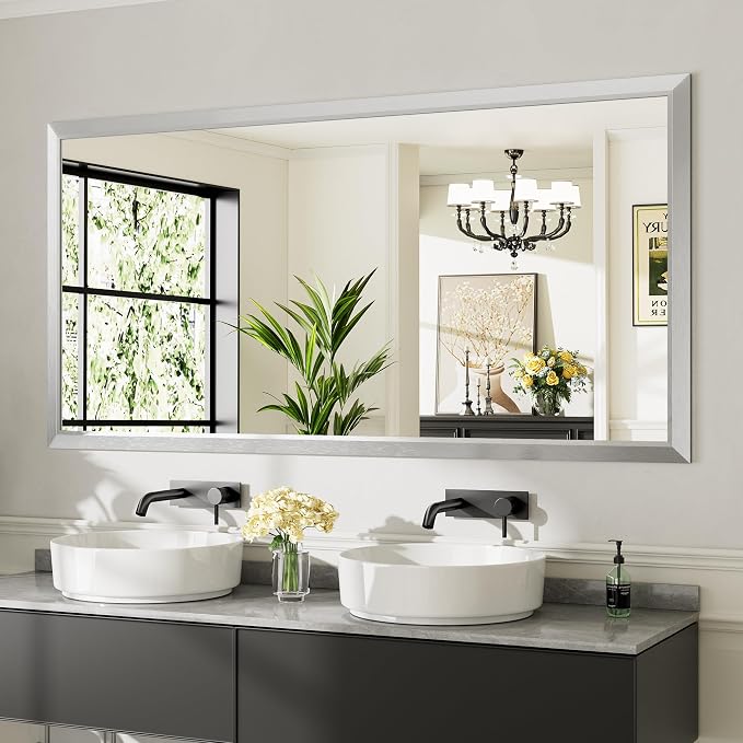 72x36 Inch Brushed Silver Bathroom Mirror by Briivuemodernmirrors