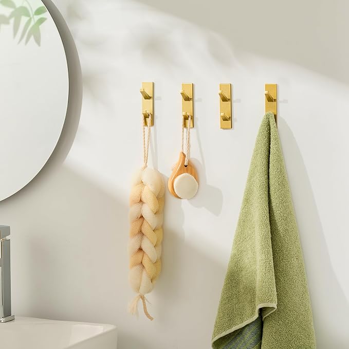 susswiff Gold Wall Hooks for Coat Towel: 13LB Adhesive Door Hanger Stick on - Image 5
