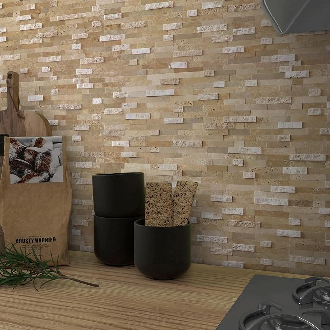 SUNWINGS 5-Sheet Peel and Stick Mosaic Natural 3D Stone Self Adhesive Marble - Image 6