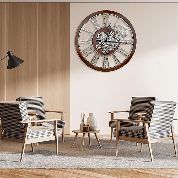 The B-Style Large Real Moving Gears Wall Clock 30 inch Rustic Retro Industrial - Image 6