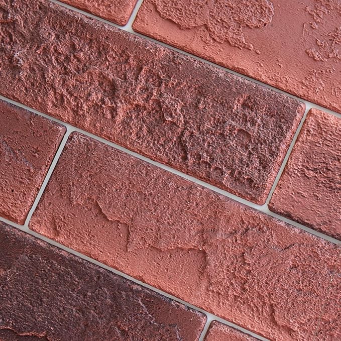 100 Vintage Red Faux Brick Wall Tiles, 3D Thin Brick Veneers by TORURAL