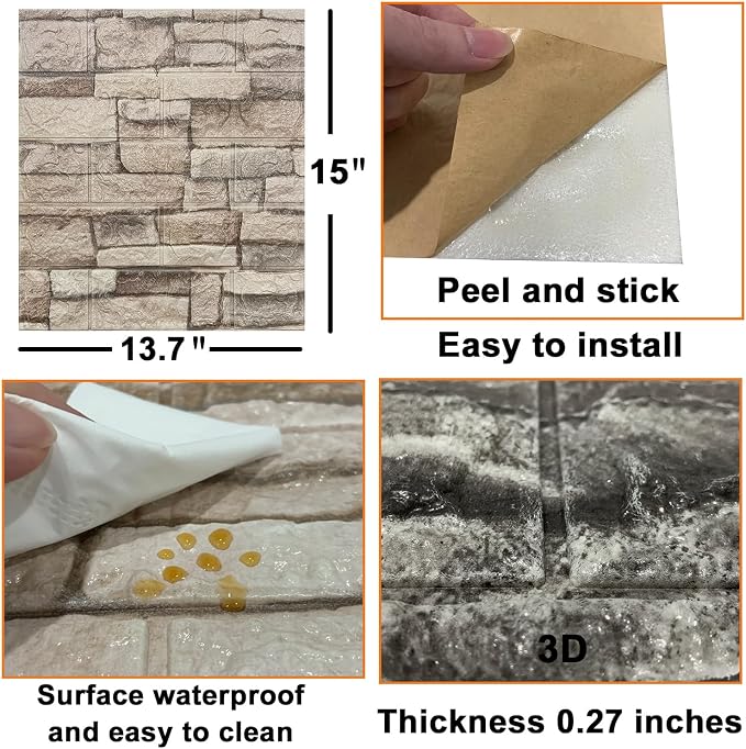 Yutianli 20PSC 3D Wall Panels Peel and Stick Faux Brick Wall Panels - Image 7
