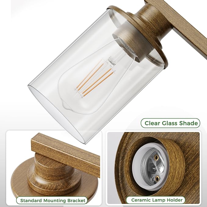 DORESshop 17 Inch Bathroom Light Fixtures, 3-Light Oak Bathroom Lighting - Image 4