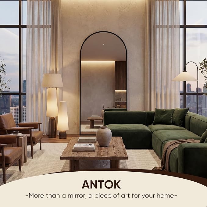 Antok 56" x15” Arched Full Length Floor Mirror, Free Standing/Wall Mount/Leaning - Image 5