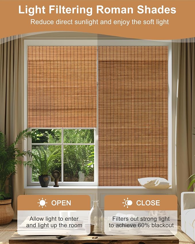 24''W X 72'''H Cordless Bamboo Roman Shades - Image 3