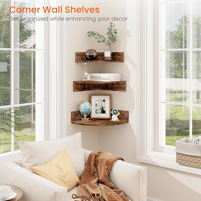 Homode Corner Shelf Wall Mount, 3 Tier Wood Wall Display Shelf, Storage - Image 4