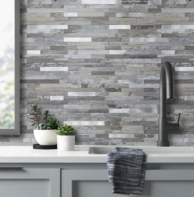AULIGET 20 Sheets Peel and Stick Backsplash, Distressed Wood Look PVC Wall - Image 4
