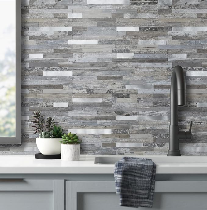 AULIGET 40 Sheets Peel and Stick Backsplash, Distressed Wood Look PVC Wall - Image 4
