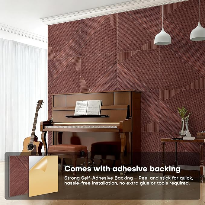 8Pack Acoustic Wall Panels, Wood-Pattern Art Sound Proof Foam Panels - Image 4