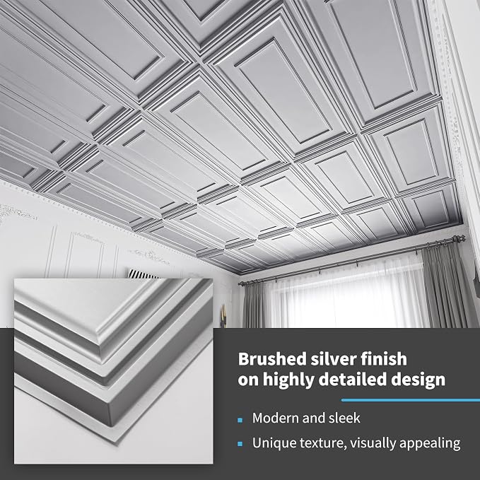 Art3d Drop Ceiling Tiles, 24x48in. Argent Silver - Image 5