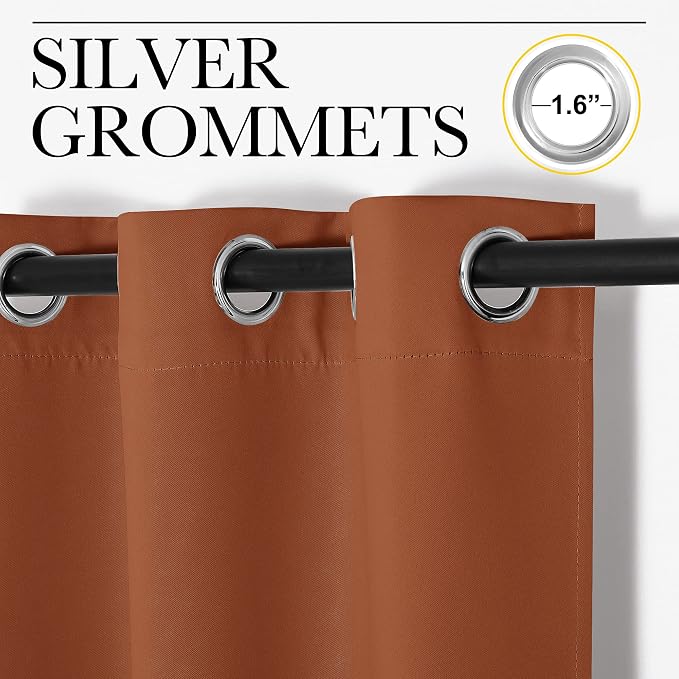 NICETOWN Burnt Orange Curtains for Sliding Glass Door, 84 inch Long, Grommet - Image 2