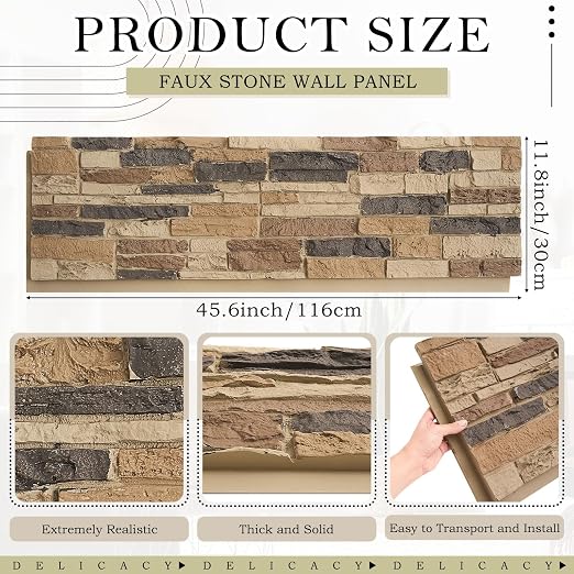 2 Pack Faux Stone Panels Interior 45.6''l x 11.8''h x 0.98''d Faux Siding - Image 2