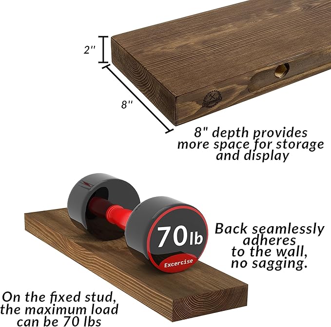 48 Inch Floating Shelves, 8-Inch Deep High-End Solid Wood Floating Shelves - Image 3